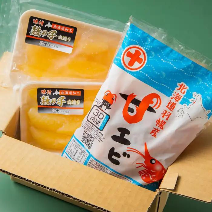 【おまとめ配送】お刺身用甘えび（500g×2袋）・味付けかずのこ（140g×4パック）セット【05123】