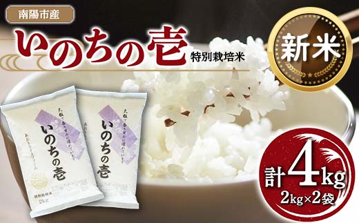 【令和6年産 新米 先行予約】 【金賞受賞農家】 特別栽培米 いのちの壱 計4kg (2kg×2袋) 《令和6年10月中旬～発送》 『あおきライスファーム』 山形南陽産 米 白米 精米 ご飯 農家直送 山形県 南陽市 [1599-R6]