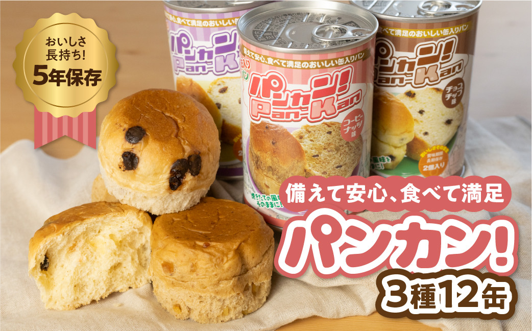 
                  非常食 パンカン！12缶セット 5年保存 缶入りパン 味が選べる アソート・チョコチップ・レーズン・コーヒーナッツ 豊橋市
                