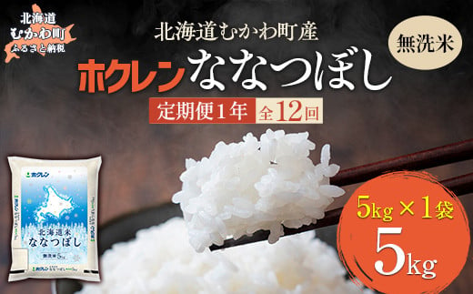 
            【1年定期配送】（無洗米5kg）ホクレン北海道ななつぼし 【 ふるさと納税 人気 おすすめ ランキング 米 コメ こめ お米 ななつぼし ご飯 白米 精米 国産 ごはん 白飯 定期便 北海道 むかわ町 送料無料 】 MKWAI097
          