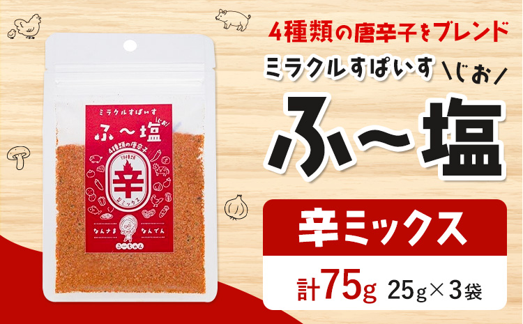 塩 ミラクルすぱいす ふ~塩 辛ミックス 袋×3袋 株式会社KIYORAきくち 《90日以内に出荷予定(土日祝除く)》 熊本県 菊池市 調味料 ハーブソルト 塩 天然塩 岩塩