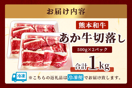 熊本県産 あか牛 バラ 切り落とし 1kg （500g×2） 【 熊本県産 あか牛 牛肉 バラ 大容量 肉 熊本産 国産牛 和牛 赤身 ヘルシー 多良木町 牛肉 】046-0637