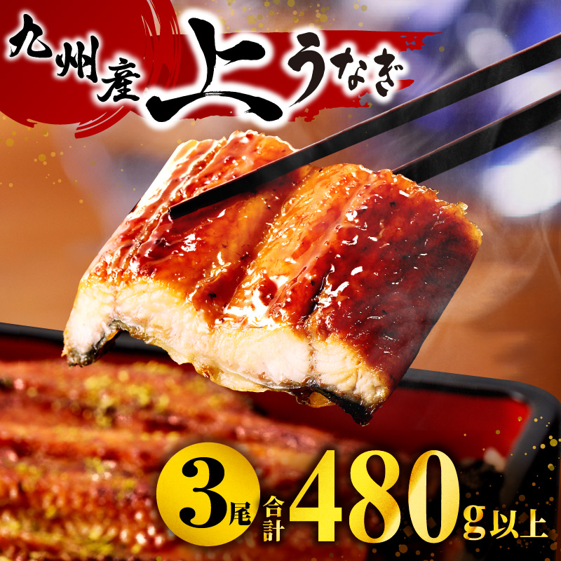 九州産うなぎ蒲焼3尾(計480g以上＆さんしょう,たれ付き)|鰻蒲焼 うなぎ蒲焼 うなぎ 蒲焼 冬うなぎ 冬鰻 国産 惣菜 水産物 惣菜 簡単調理 レンジ 湯煎 ボイル レトルト セット 国産 魚介 贈答 贈り物 ギフト 化粧箱入り 小分け パック 冷凍 人気 おすすめ 鰻楽|_M040-012