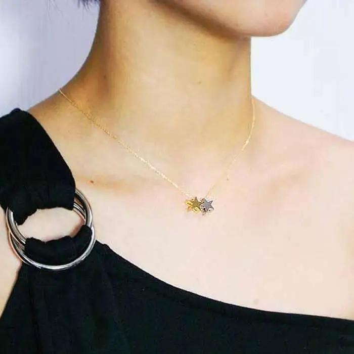 ブランツ  ふたつ星の立体ペンダントK18 プラチナ コンビ｜ペンダント