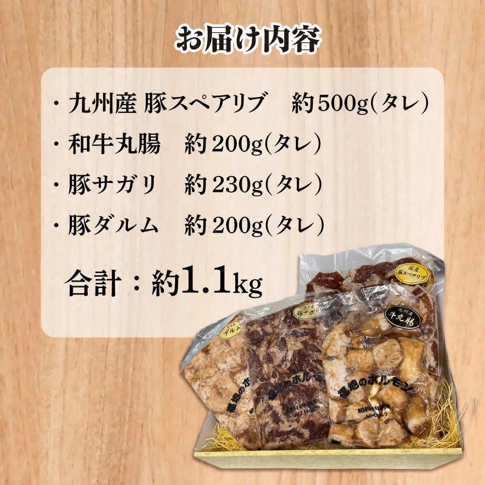 スタミナセットB  4種類(豚スペアリブ・和牛丸腸・豚サガリ・豚ダルム) 計1,130g 日田市 豚肉 [ARAY002]