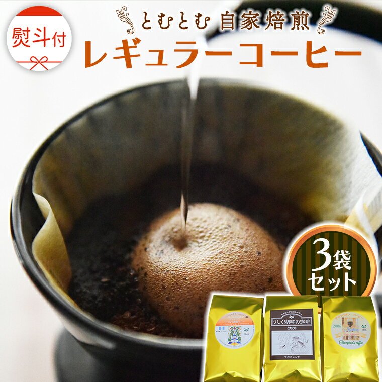 【ふるさと納税】 ≪ 熨斗付 ≫ とむとむ 自家焙煎 レギュラーコーヒー 3袋 セット ( 各200g ) 中挽き 珈琲 バリスタ ブレンド モカ 自家焙煎 香り 挽きたて 贈り物 贈答 お祝い 記念日 ギフト プチギフト 茨城 トムトム