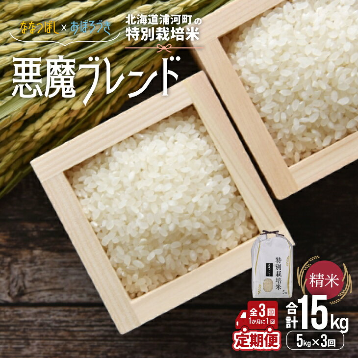 【ふるさと納税】北海道浦河町の特別栽培米「悪魔ブレンド」精米(5kg×1袋)定期便(全3回)[37-1496] 北海道 浦河 ふるさと納税 特別栽培米 ななつぼし おぼろづき ブレンド米 令和8年度 米 精米 定期便 全3回 送料無料