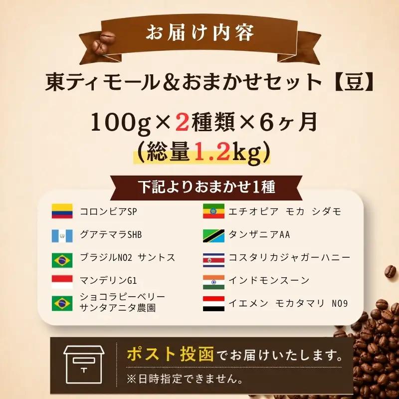 【6回定期便】 自家焙煎スペシャルティコーヒー豆 1.2kg (100g×2種類×6ヶ月) コーヒー豆
