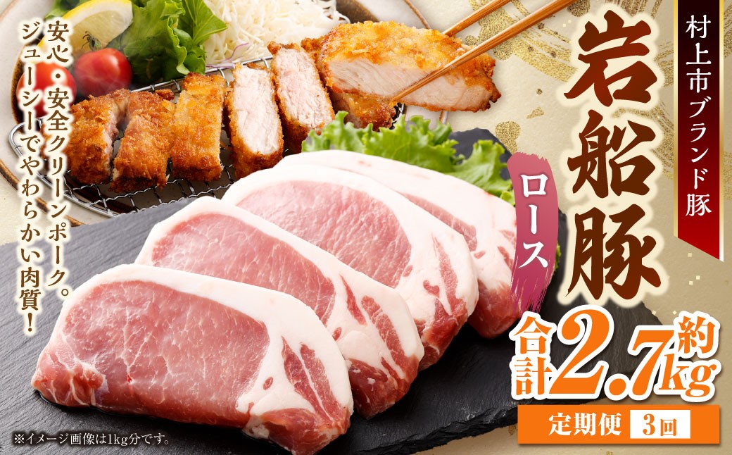 
                  【3回定期便】【村上市 豚】 岩船豚 ロース 約900g（約150g（1枚）×6パック） ／ 肉 にく お肉 豚肉 ぶた肉 ブタ肉 ポーク ロース肉 ジューシー やわらか 小分け 冷凍 国産 001-0013
                