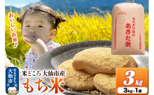 もち米 3kg（3kg×1袋）令和7年産 秋田県 大仙市産 [もち米 3キロ 小分け 秋田県 大仙市]