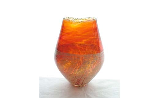 ＜ガラス作家 西川 慎＞花入れ「夕映え」 吹きガラス 硝子 ガラス 花器 花瓶 西川慎 贈り物 ギフト  工芸品 F6L-126