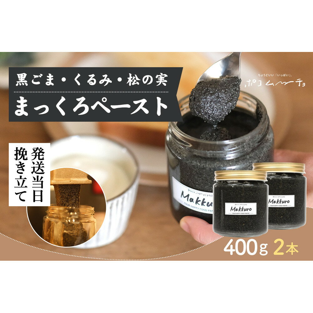 【ふるさと納税】【福岡市にて製造】完全無添加 まっくろペースト（黒ごま、松の実、くるみ） 400g×2本