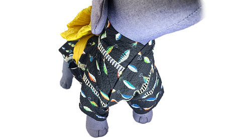 ペット用品 犬用浴衣セット　中型犬　男の子用　ルアー柄 犬の服 浴衣 甚平 綿素材 夏用 ペット ドッグウェア 可愛い おしゃれ お散歩 お出かけ インスタ映え 浴衣4L 帯L