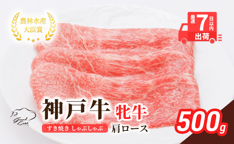 神戸ビーフ 神戸牛 牝 肩ロース 500g 川岸畜産 すき焼き しゃぶしゃぶ 焼肉 冷凍 肉 牛肉