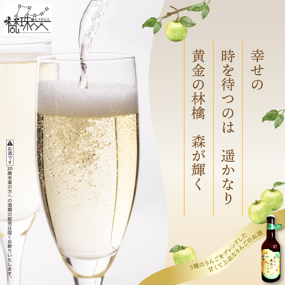 幸せの黄色いシードル　低アルコール（2％） 330ml×2本 発泡性 【 りんご 酒 お酒 りんご酒 シードル トキ シナノゴールド 王林 もりのかがやき はるか ブレンド 黄色いりんご スパークリン