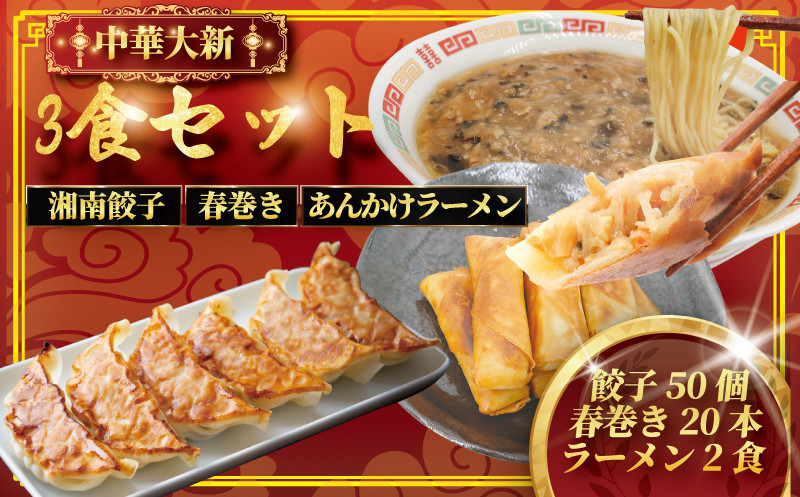 
            ぎょうざ 餃子 50個 春巻き 20本 ラーメン 2食 中華 セット 詰合せ 春巻 らーめん 肉汁 大きい 旨い 小分け パック 豚肉 ぶた 野菜 焼き餃子  gyouza ギョーザ 冷凍餃子 生餃子 冷凍 ご飯 おかず 夕食 簡単調理 時短 手作り餃子 冷凍食品 大新 神奈川 湘南 藤沢
          