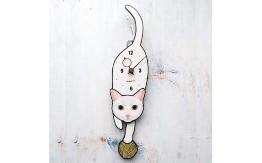 C-63F5 白猫(黄目)-猫の振り子時計花05.GREEN C-CC-063A