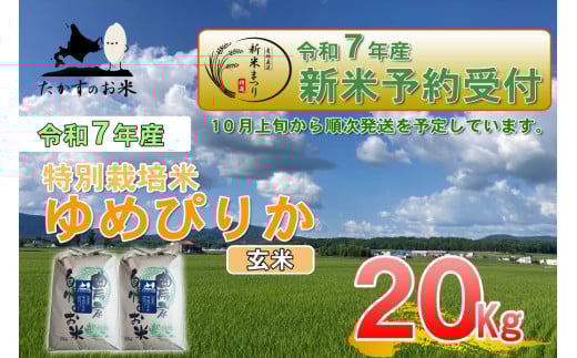【令和7年産】 ゆめぴりか （玄米） 北海道 米 を代表する人気の品種 10kg×2袋 20kg 【2025年10月上旬発送開始】 北海道 鷹栖町 たかすのお米 米