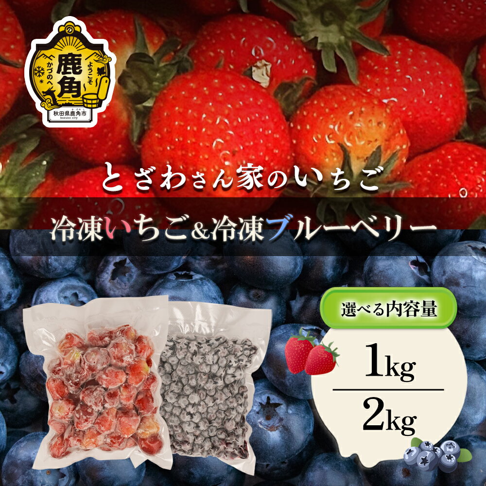 【ふるさと納税】 鹿角産 冷凍 いちご & ブルーベリー 1袋 500g入り 選べる 内容量 1kg 2kg 旬 県産いちご 国産いちご 苺 イチゴ ブルーベリー 国産ブルーベリー サイズMIX 真空 真空パック 小分け グルメ 故郷 秋田 あきた 鹿角市 鹿角 送料無料【とざわさん家のいちご】