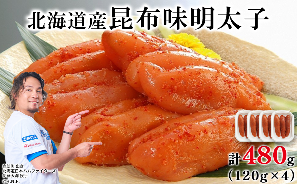 丸鮮道場水産 北海道の昆布味明太子 480g (120g×4) 便利に小分けでお届け 詰合せ