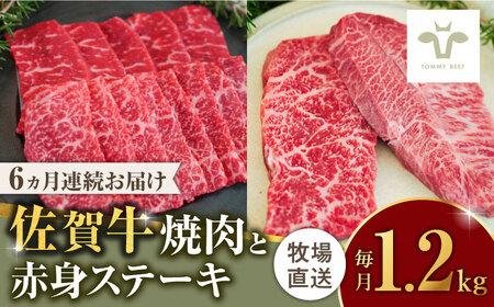 【牧場直送】【全6回定期便】焼肉とステーキセット！佐賀牛希少部位焼肉600gと赤身ステーキ600g 計7.2kg（600g×2種×6回） 佐賀県 / 有限会社佐賀セントラル牧場 [41ASAA047]