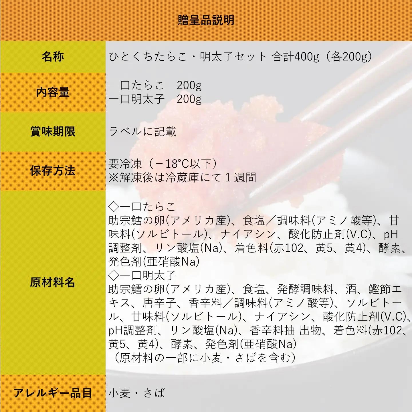 【FN】ひとくちたらこ・明太子セット 合計400g（各200g）～古平町から直送～