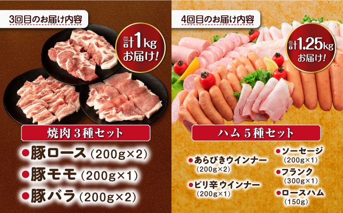 【4回定期便】ナルちゃんファーム豚肉 しゃぶしゃぶ スライス 焼肉 ハムセット 1kg 1.25kg / しゃぶしゃぶ スライス 焼肉 ハム / 大村市 / おおむら夢ファームシュシュ [ACAA34