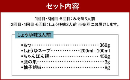 【6ヶ月定期便】博多もつ鍋おおやま もつ鍋 みそ味としょうゆ味 各3人前 福岡もつ専門店売上高1位(※1)