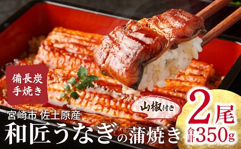 【宮崎市佐土原産】和匠うなぎの備長炭手焼き蒲焼2尾350ｇセット 国産 うなぎ 蒲焼き 鰻 ウナギ 手焼き 蒲焼 うなぎ蒲焼 2尾 350g 炭火 山椒 タレ 山椒付き タレ付き 冷凍 パック 真空パック 小分け 父の日 母の日 丑の日 土用の丑の日 ギフト グルメ お取り寄せ