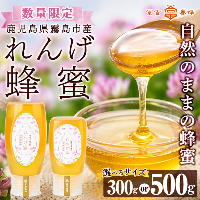 【ふるさと納税】＜数量限定・選べる容量＞霧島産れんげ蜜(300g・500g)＜無添加 非加熱 着色料・保存料不使用＞ 純粋ハチミツ 100%天然 霧島市 はちみつ 蜂蜜 ハニー 純粋 純国産【冨吉養蜂】