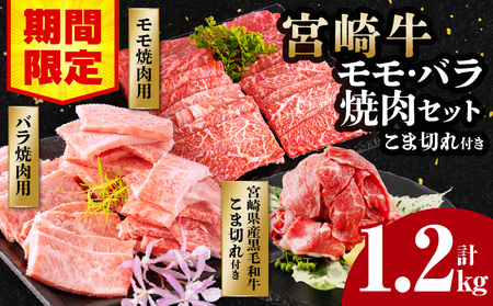 宮崎牛モモ焼肉400g×1、宮崎牛バラ焼肉400g×1、宮崎県産黒毛和牛こま切れ100g×2 宮崎牛 焼肉 黒毛和牛