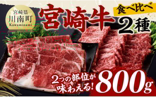宮崎牛カルビ焼肉・モモスライスセット合計800ｇ 【 肉 牛肉 国産 黒毛和牛 宮崎牛 焼肉 しゃぶしゃぶ すき焼き 焼きしゃぶ 宮崎県 川南町 】
