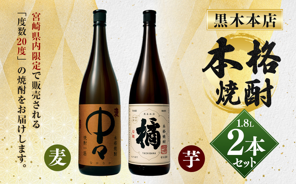 
＜「20度」黒木本店焼酎　1.8ℓ　2本セット＞

