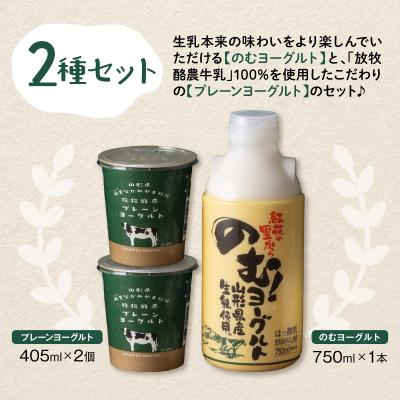ふるさと納税 河北町 奥羽のむヨーグルト750ml × 1本と放牧酪農プレーン405g × 2個セット |  | 01