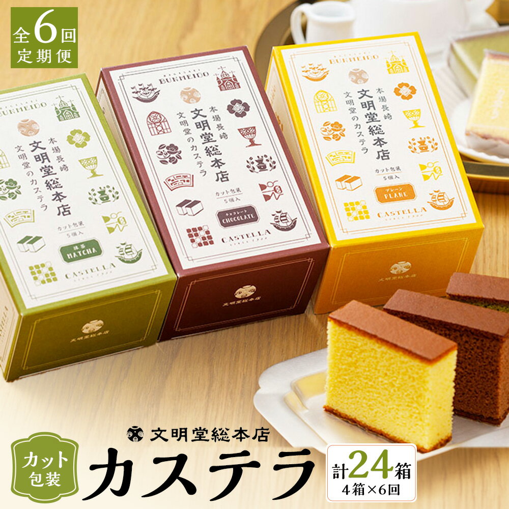 【ふるさと納税】【全6回定期便】カット包装 カステラ 4箱入 計24箱 プレーン 抹茶 チョコレート 各5切入 かすてら スイーツ お菓子 和菓子 おやつ ギフト プレゼント 贈り物 贈答 お土産 長崎県 長崎市 送料無料