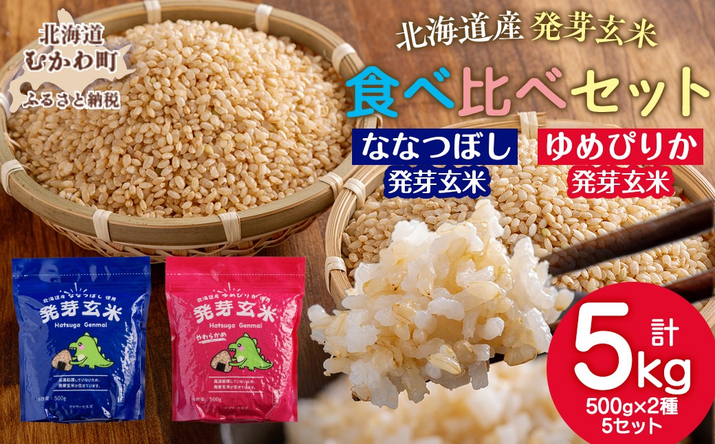
                  北海道米の発芽玄米「ななつぼし・ゆめぴりか」食べ比べセット（500g×2種×5セット)計5kg 【 ふるさと納税 人気 おすすめ ランキング 穀物 米 ゆめぴりか おいしい北海道 むかわ町 送料無料 】 MKWAH011
                