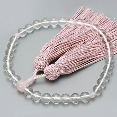 【ふるさと納税】【京念珠】数珠 水晶 ローズクォーツ 正絹房 | 土屋念珠店 女性用 レディース 念珠 数珠 略式 京都府 京都市 京都 3736