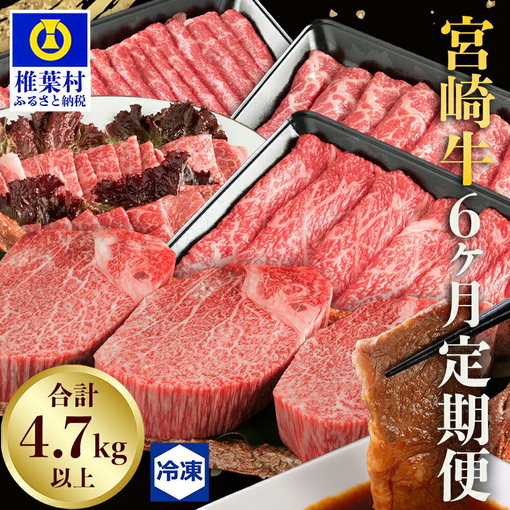 【ふるさと納税】【定期便 6回】受賞歴多数!! ≪宮崎牛≫月に一度のお楽しみ定期便【総重量4.75Kg】【ステーキ・焼肉・すき焼き・しゃぶしゃぶ】宮崎県産 肉 和牛 黒毛和牛 国産 冷凍 父 母 敬老 お祝い 内祝い お中元 お歳暮 贈答 ギフト 誕生日 ブランド牛 ヒレ バラ ウデ