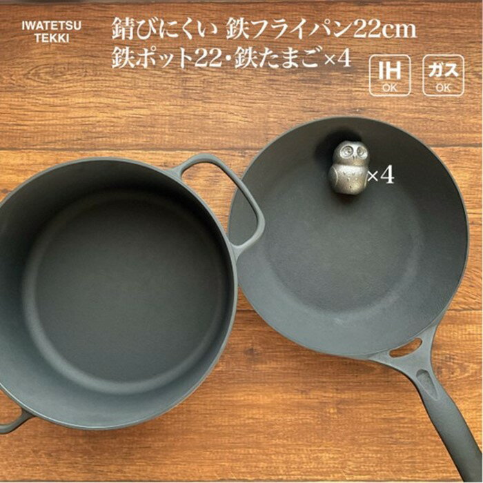 【ふるさと納税】 IH対応 鉄 フライパン 22cm ＆ 鍋 22cm ＆ 鉄たまご 4個 セット ダクタイルパン22 ポット22 直火 ガス 対応 岩鉄鉄器 岩手製鉄 日本製 調理器具 IH対応 キャンプギア キャンプ用品 アウトドア用品 BBQ バーベキュー 炊飯 可能 鉄器 キッチン 用品 超軽量
