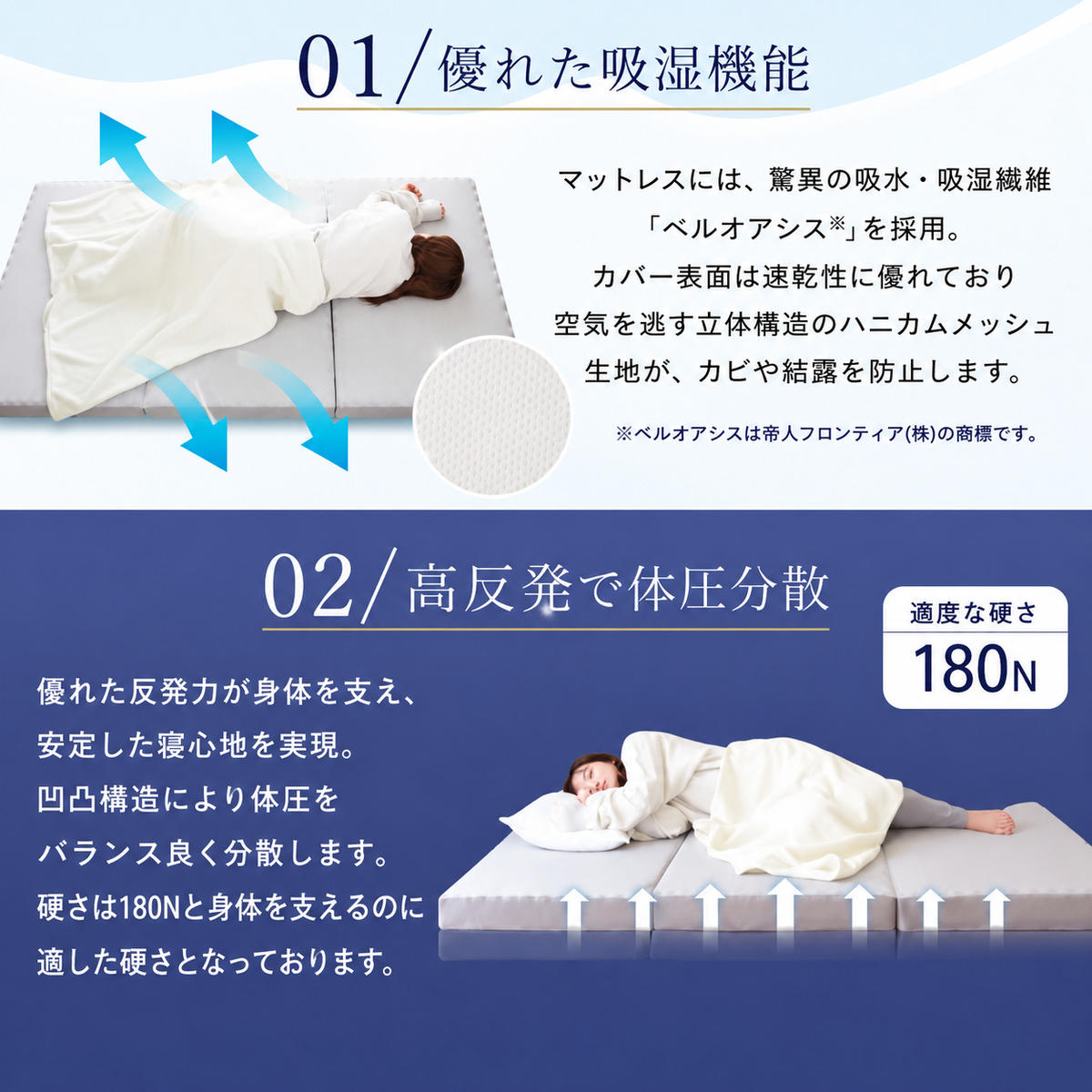 マットレス 寝具 三つ折り シングル 体圧分散マットレス 高