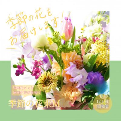 ふるさと納税 芸西村 【毎月定期便】芸西村産季節の生花花束　ブーケM　初回花瓶付　毎回延命剤付【t156tmf】　全12回