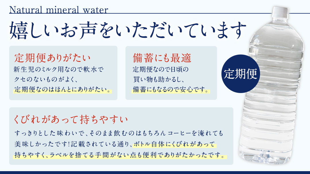 【 6か月 定期便 】 嬬恋 の 天然水 ラベルレス ボトル 2L × 10本 入 × 3箱 × 6回 水 ミネラルウォーター 2000ml 180本 6回定期便 120本 飲料水 通販 定期 備蓄 