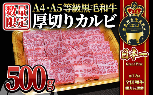 
2547 【数量限定】A4・A5等級 うしの中山黒毛和牛厚切りカルビ 500g（500g×1P） 鹿児島 黒毛和牛 和牛 牛肉 肉 国産 a5ランク 冷凍 カタロース バラ 焼肉 焼き肉 焼き肉セット 焼肉用 BBQ バーベキュー
