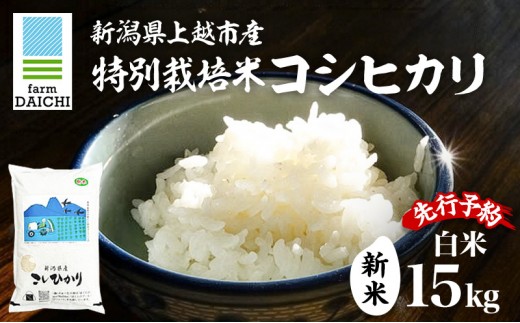 
                  先行予約 令和8年 新米 新潟県上越市産 特別栽培米 コシヒカリ 15kg （5kg×3袋）お米 コメ こしひかり ふぁーむ大地
                