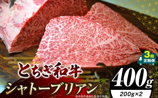 【定期便3回】栃木県共通返礼品 栃木県産 とちぎ和牛シャトーブリアン（ヒレ肉）(200g×2)×3回｜定期便3回 黒毛 和牛 牛肉 焼肉 ステーキ BBQ バーベキュー ブランド和牛 とろける 霜降り 赤身 切り落とし ふるさと 納税 イチオシ おすすめ 栃木県 下野市 しもつけ市