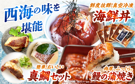 【3回定期便】海の幸～見つけた！西海の宝物 定期便 ～ [CZZ026]  長崎 西海 魚 海の幸 海鮮 加工品 うなぎ 海鮮丼 贈答 ギフト