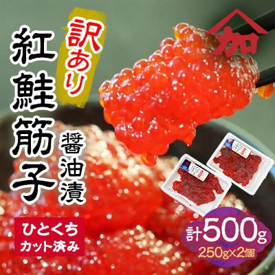 ふるさと納税 留萌市 【訳あり】加藤水産の紅鮭筋子醤油漬　500g(250g×2個入れ)　
