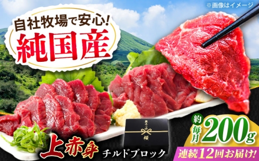 【全12回定期便】『純国産』熊本の味 上赤身 馬刺し 約200g ブロック チルド 冷蔵 【有限会社 九州食肉産業】 馬刺し 馬肉 桜肉 馬 うま ウマ ヘルシー 国産 新鮮 上赤身 赤身 上質 小分け セット 大容量 低カロリー 高タンパク 冷凍 生食 生肉 産地 部位 ギフト 贈答用 食品 合志 合志市 [AYCN041]