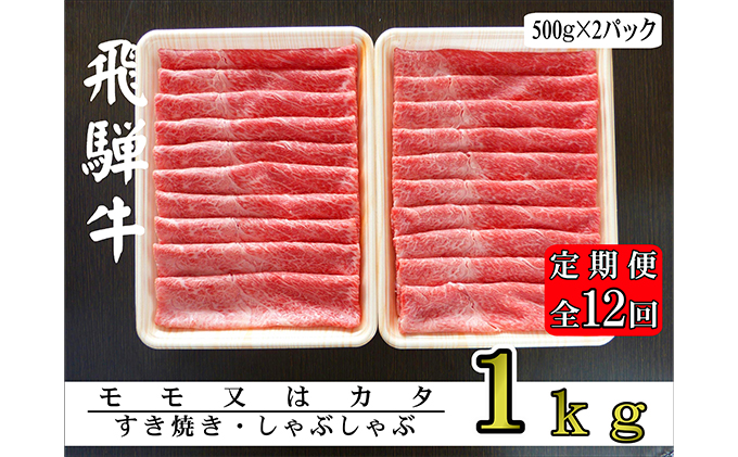 【12ヶ月定期便】A5ランク飛騨牛赤身肉スライス1kg（モモ又はカタ）