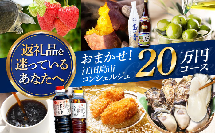 
            【江田島市コンシェルジュ】返礼品おまかせ！寄附額20万円コース ギフト カタログ あとから カタログ カタログギフト 牡蠣 カキ かき オリーブオイル 柑橘 カレー フルーツ さつまいも すっぽん スイーツ ケーキ 海鮮 カレー ギフト 駆け込み寄附 駆け込み寄付 [XZZ001]
          
